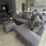 Fabb Furniture Charcoal Grey Sofa Set (Chaise + Storage Footstool + Cuddle Chair)