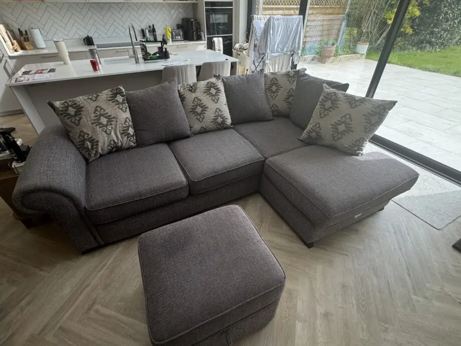 Fabb Furniture Charcoal Grey Sofa Set (Chaise + Storage Footstool + Cuddle Chair)