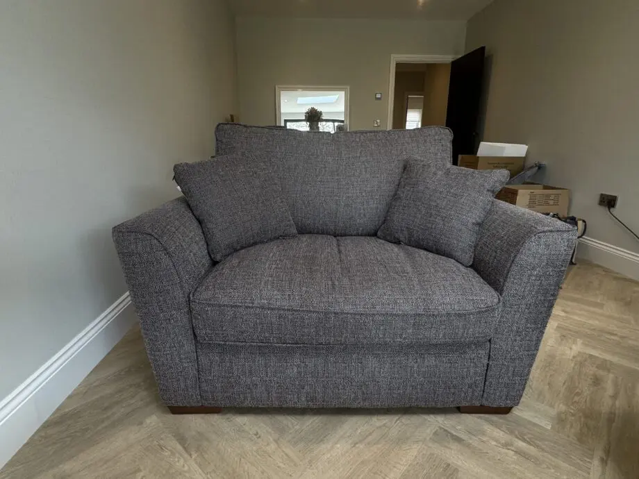 Fabb Furniture Charcoal Grey Sofa Set (Chaise + Storage Footstool + Cuddle Chair)