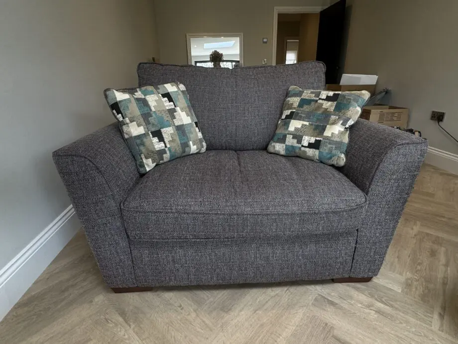 Fabb Furniture Charcoal Grey Sofa Set (Chaise + Storage Footstool + Cuddle Chair)