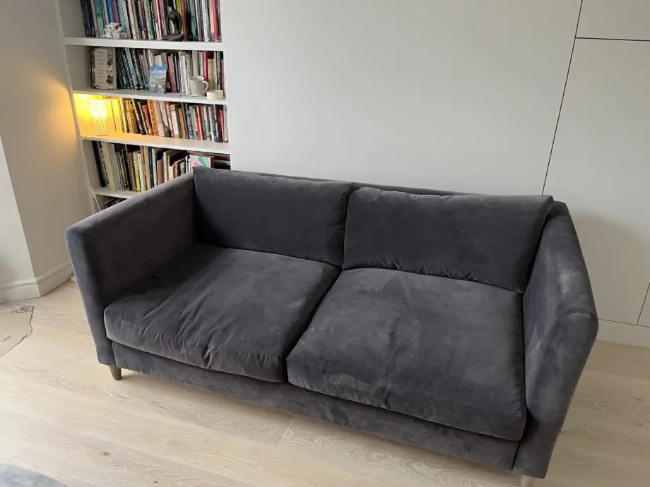Loaf Flopster sofa in mid grey velvet (V. Good condition)