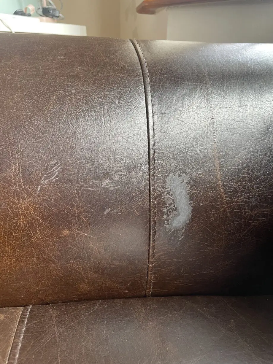 Next Dark Brown Leather 2 seater Sofa with dark wooden block feet
