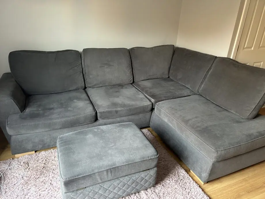 DFS GRAPHITE GREY ORKA CORNER SOFA AND FOOTSTOOL