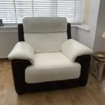 DFS Leather corner sofa, chair and footstool