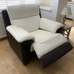 DFS Leather corner sofa, chair and footstool