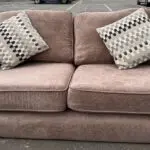 Beige/brown 3 seater & 2 seater sofa, foot stall and pillows