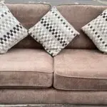 Beige/brown 3 seater & 2 seater sofa, foot stall and pillows