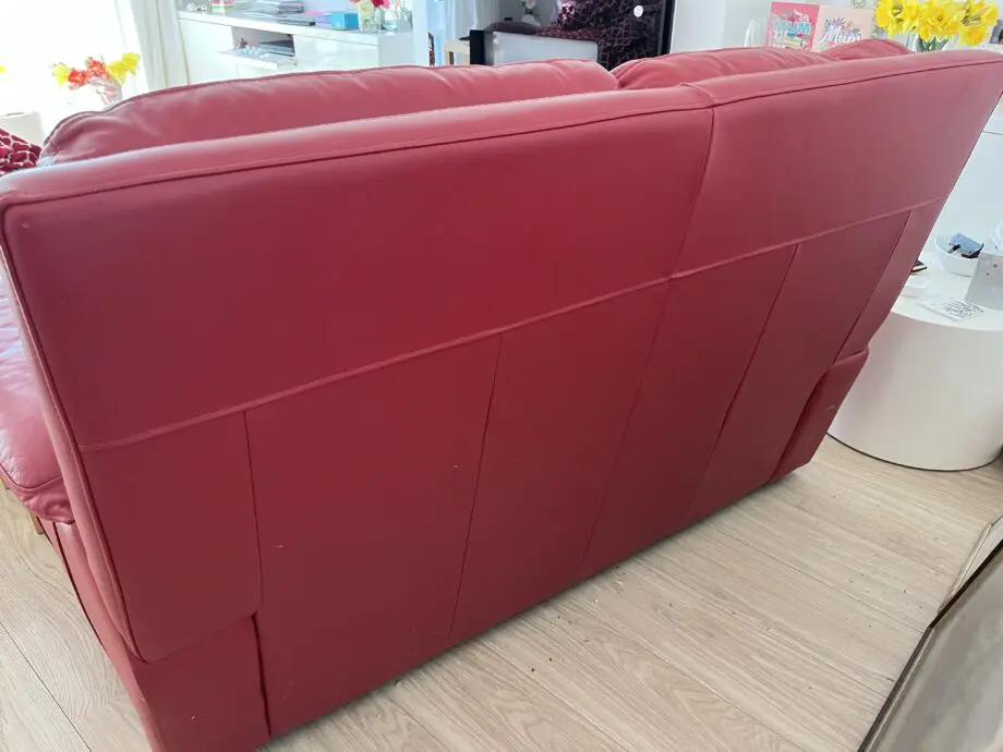 DFS, red leather, 2 seater sofas