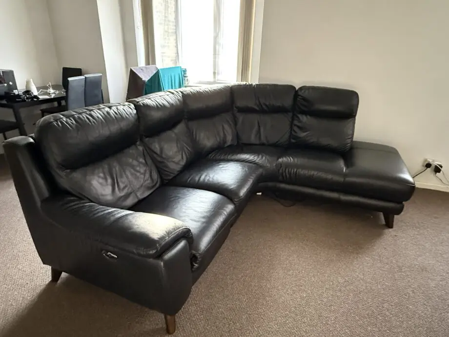 Black Leather Sofa - Electric Recliner & USB Charging