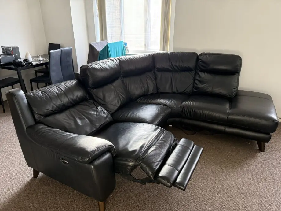 Black Leather Sofa - Electric Recliner & USB Charging