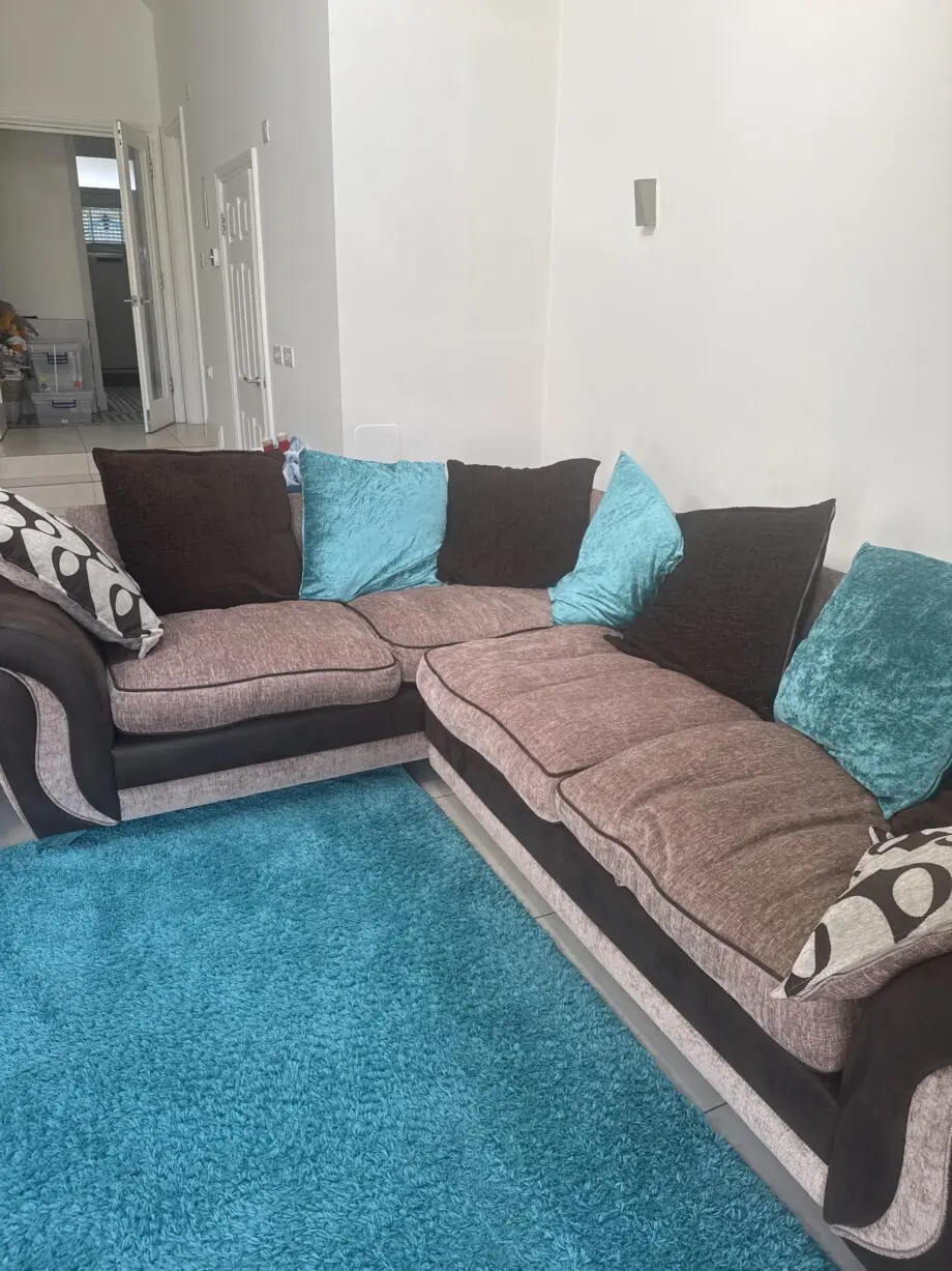 DFS Beige & Brown Corner Sofa with Swivel Chair
