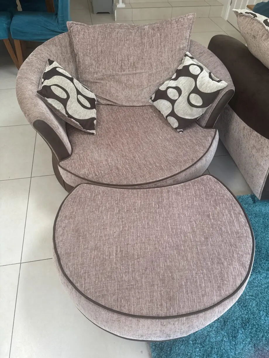 DFS Beige & Brown Corner Sofa with Swivel Chair