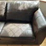 Next Dark Brown Leather 2 seater Sofa with dark wooden block feet