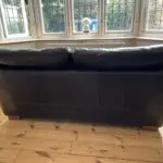 Next Dark Brown Leather 2 seater Sofa with dark wooden block feet