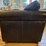 Next Dark Brown Leather 2 seater Sofa with dark wooden block feet