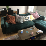 MADE emerald green velvet 3 seat sofa left side chaise