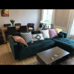 MADE emerald green velvet 3 seat sofa left side chaise