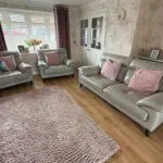 DFS grey leather 3 seater sofa & chair set