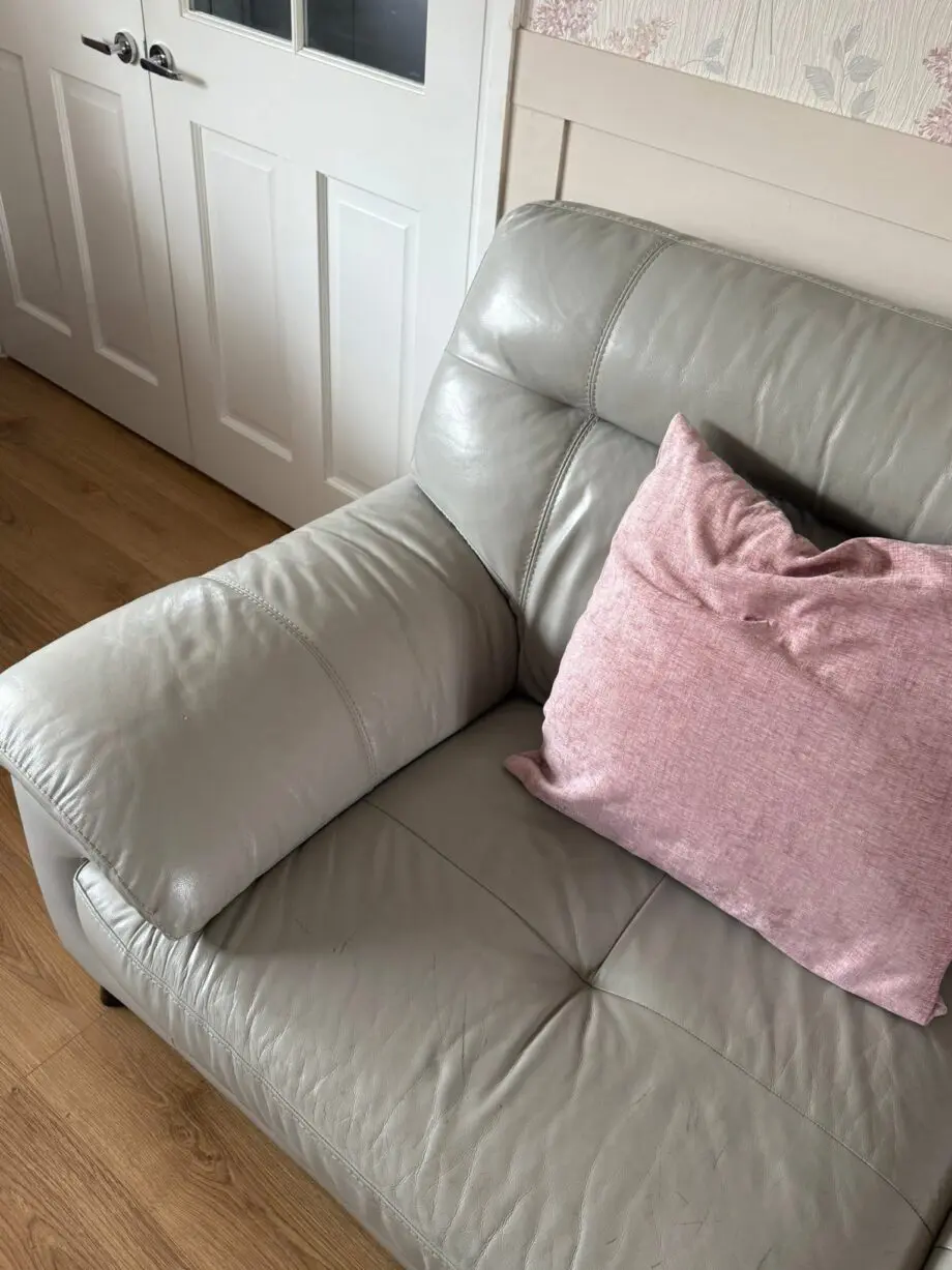 DFS grey leather 3 seater sofa & chair set