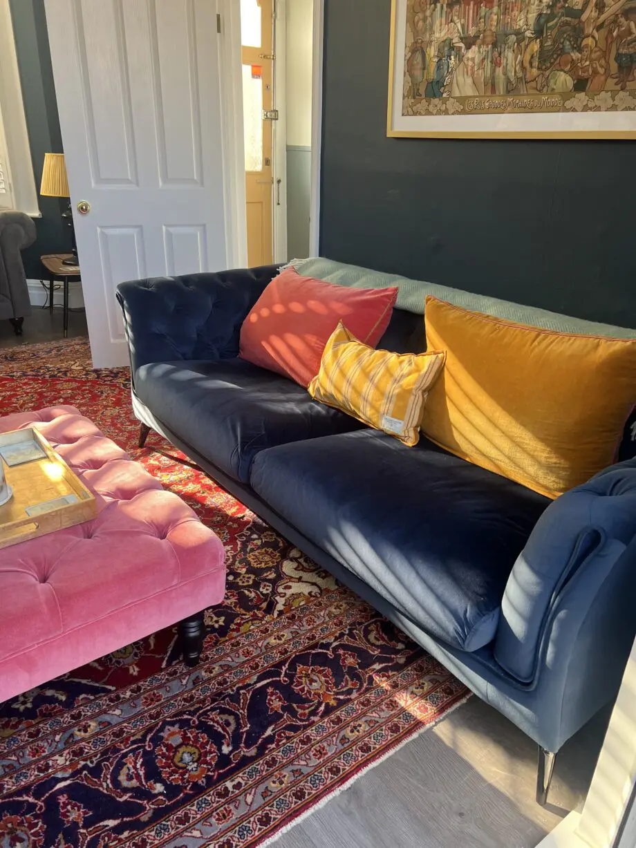 Danetti Dax 3 seater Chesterfield sofa navy blue velvet