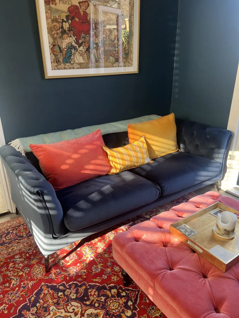 Danetti Dax 3 seater Chesterfield sofa navy blue velvet