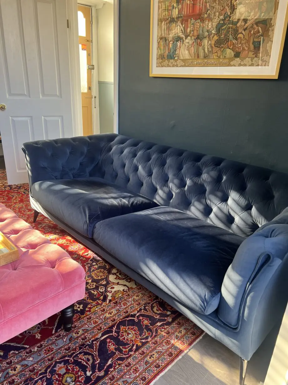 Danetti Dax 3 seater Chesterfield sofa navy blue velvet