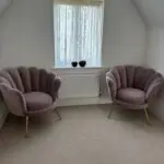2 Modern velvet armchairs in blush pink