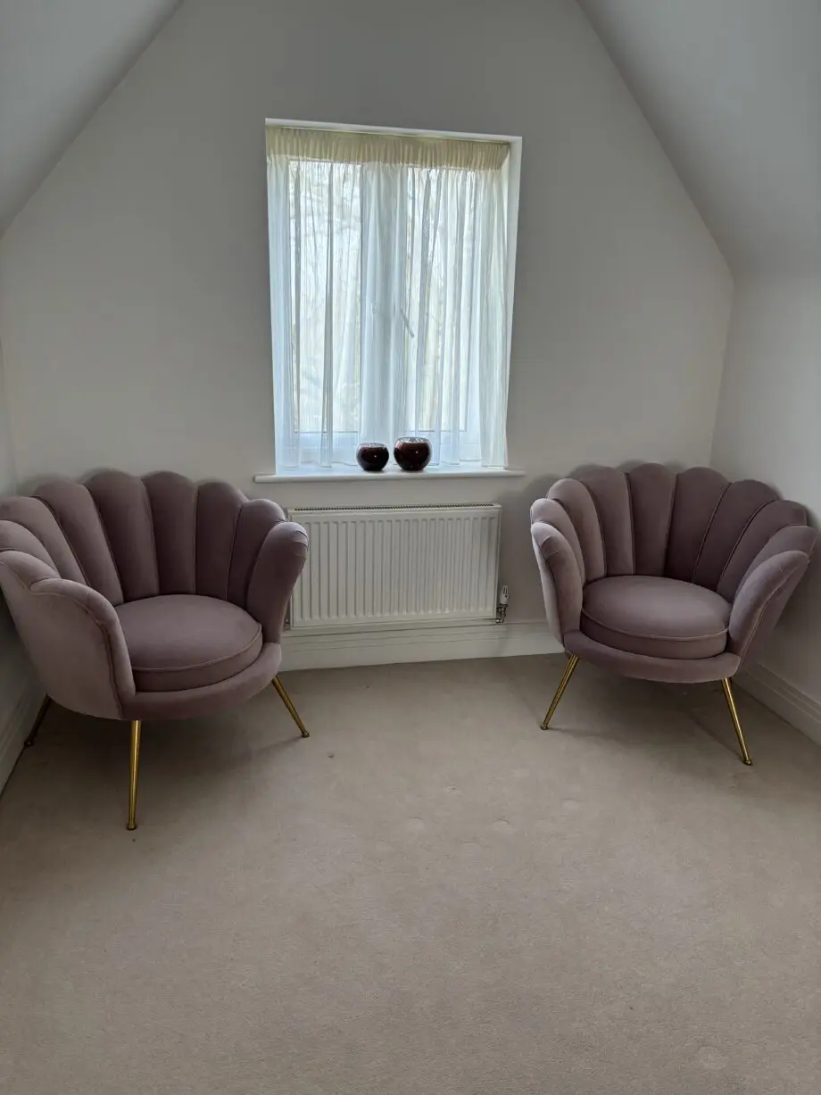 2 Modern velvet armchairs in blush pink
