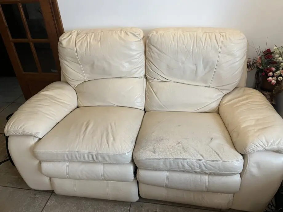 Cream, real leather, recliner sofa set