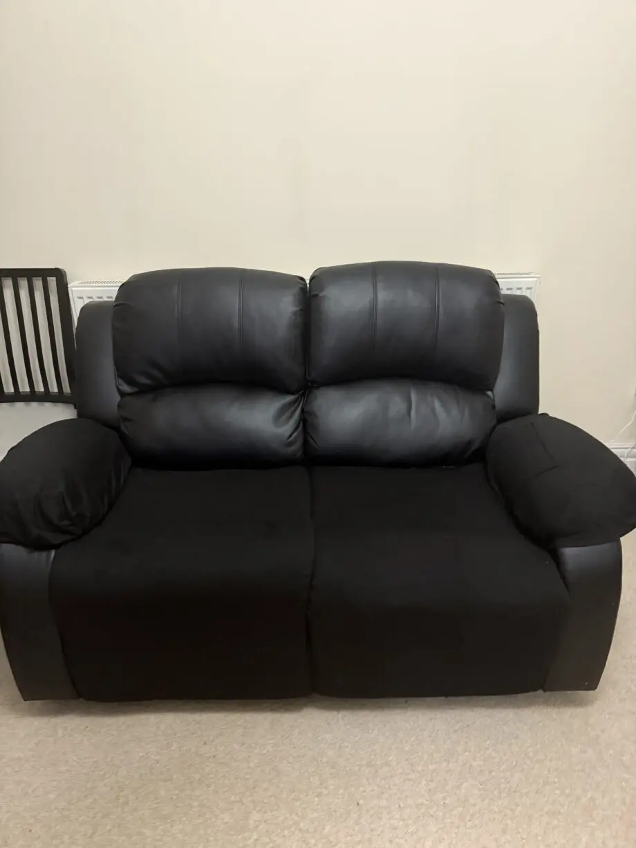 Two Seater Black Manual Recliner Sofa