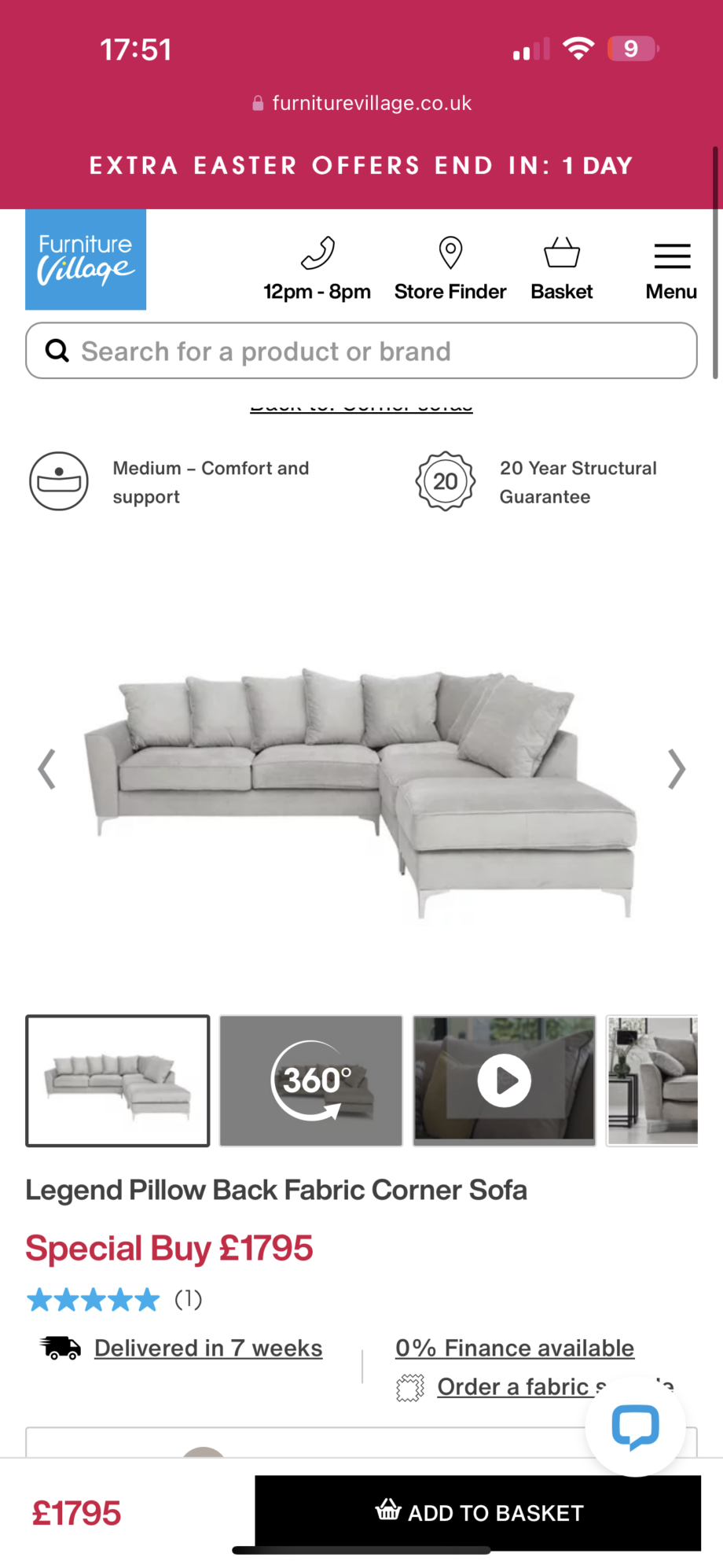 Furniture Village Legend Corner sofa.