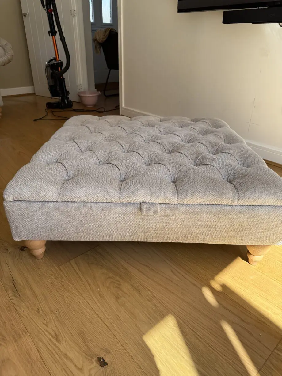 Gosford grey high back, deep sit sofa, Armchair and footstool