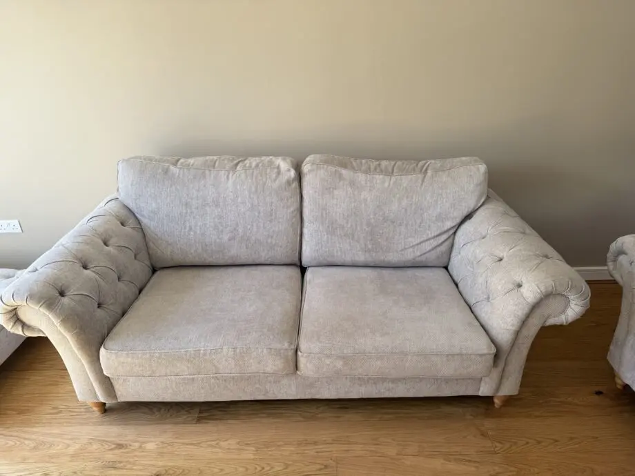 Gosford grey high back, deep sit sofa, Armchair and footstool