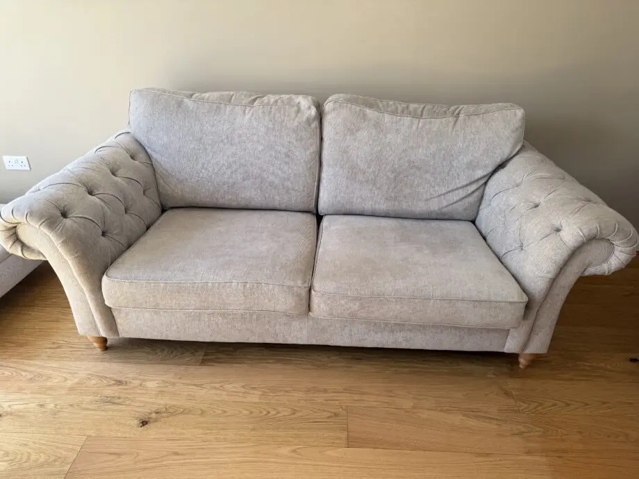 Gosford grey high back, deep sit sofa, Armchair and footstool