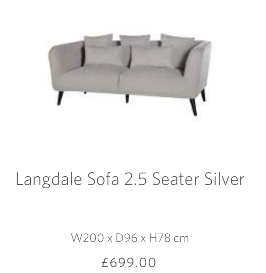 David Philips Langdale Sofa 2.5 Seater Silver