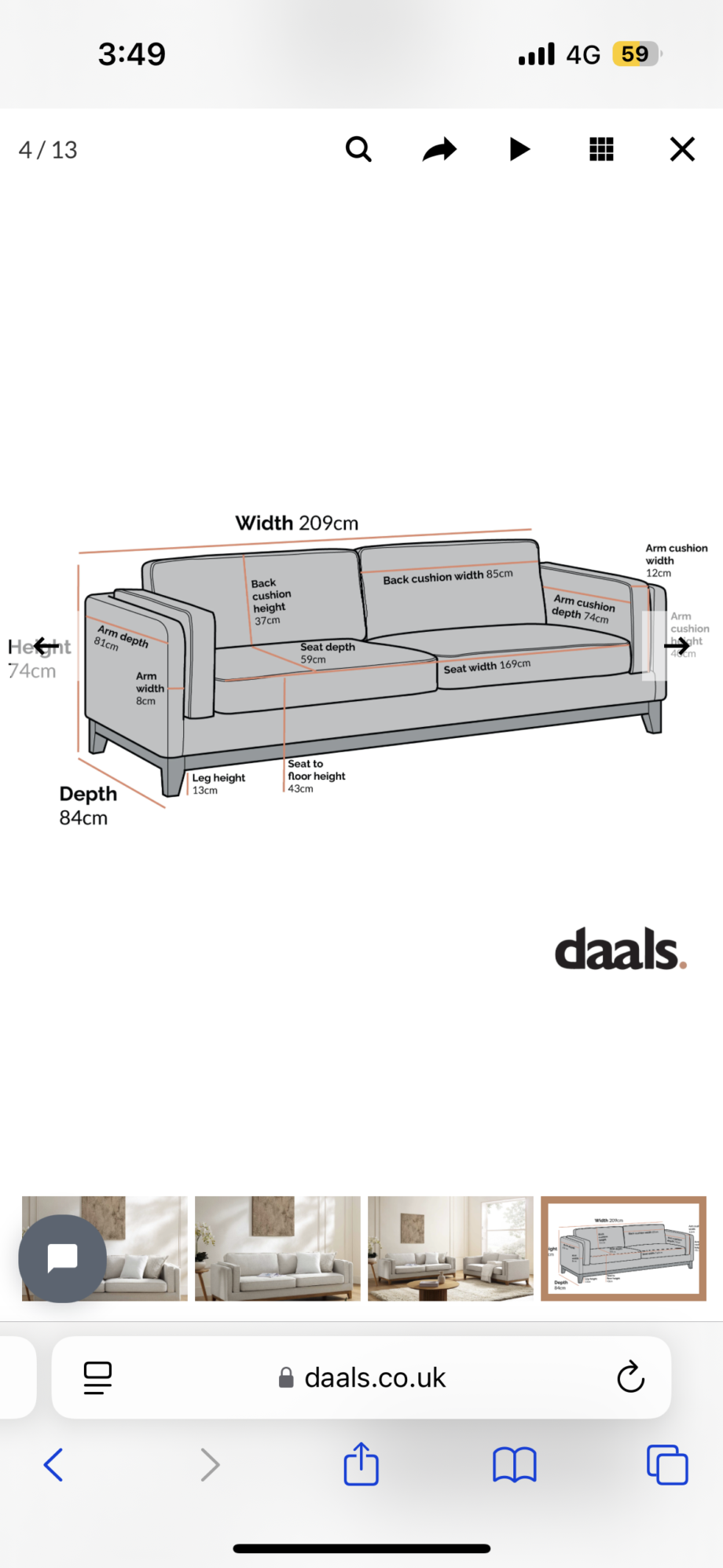 Daals Dipley Oatmeal Fabric 3 Seater Sofa and Ottoman Footstool