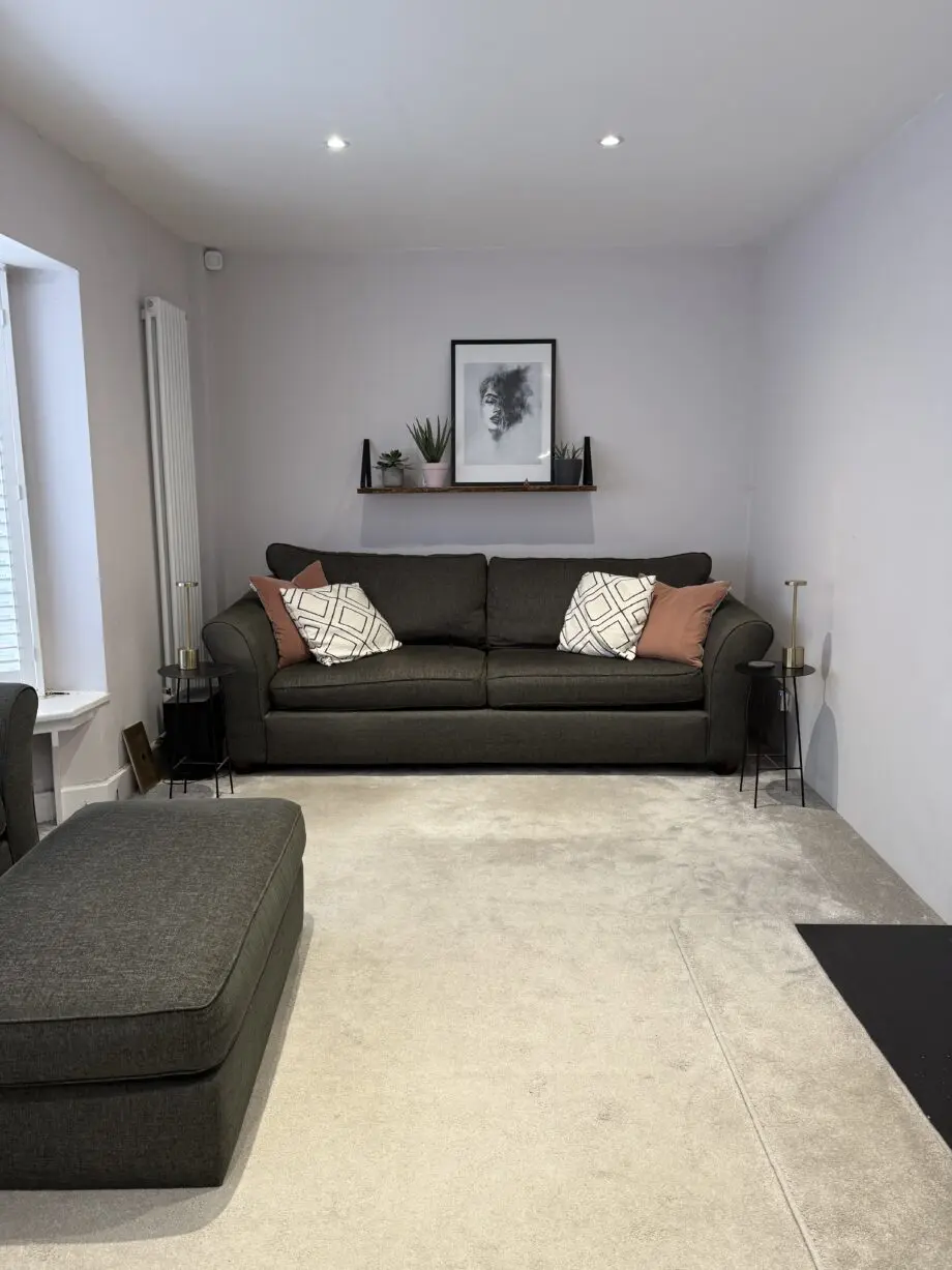 M&S 4 Seater Sofa, Loveseat & Footstool in Dark Grey Fabric