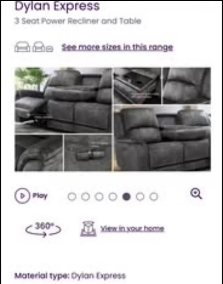 3 seat power recliner and table sofa