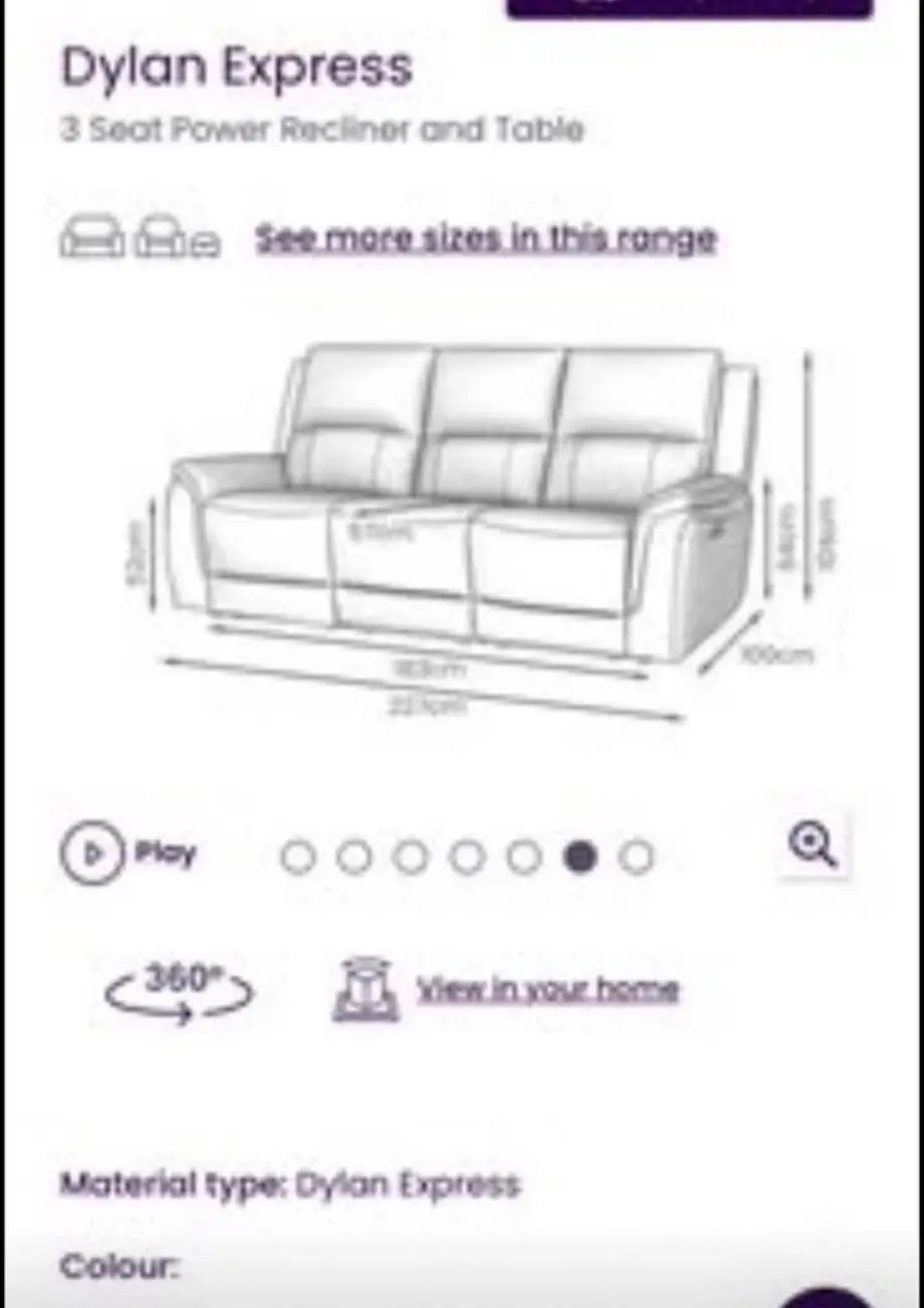 3 seat power recliner and table sofa