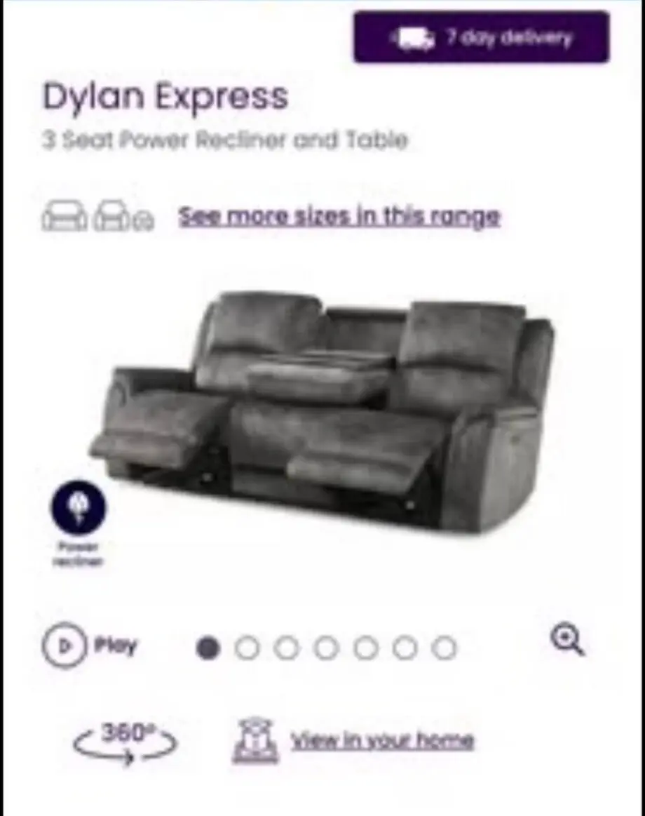 3 seat power recliner and table sofa