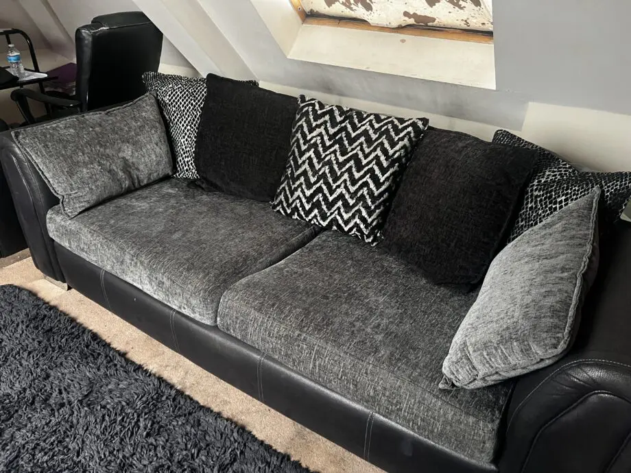 DFS grey/black leather sofa set