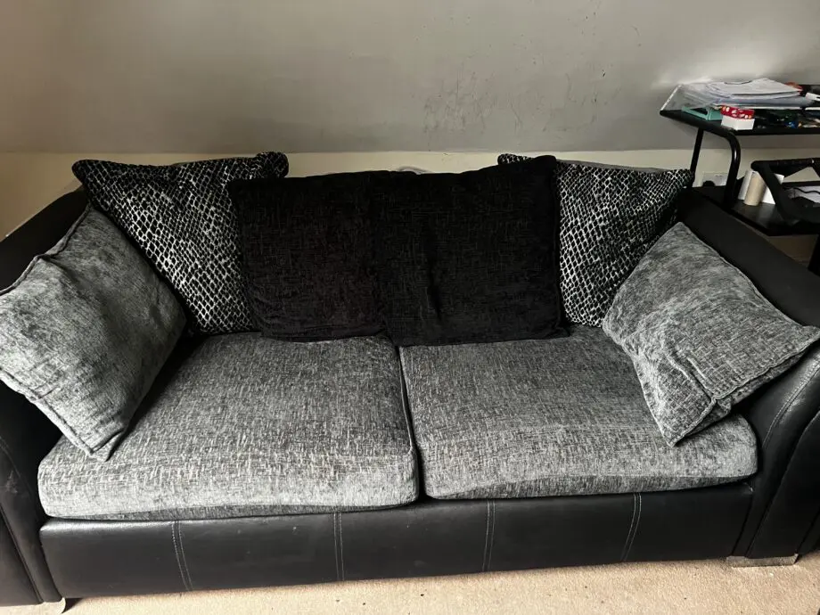 DFS grey/black leather sofa set