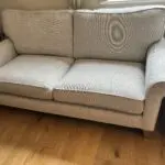2x 3 seater Elphicks Polly sofas in grey herringbow with matching ottoman with storage
