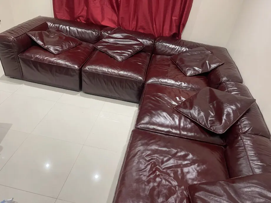 Large, Maroon, leather, sofa bed