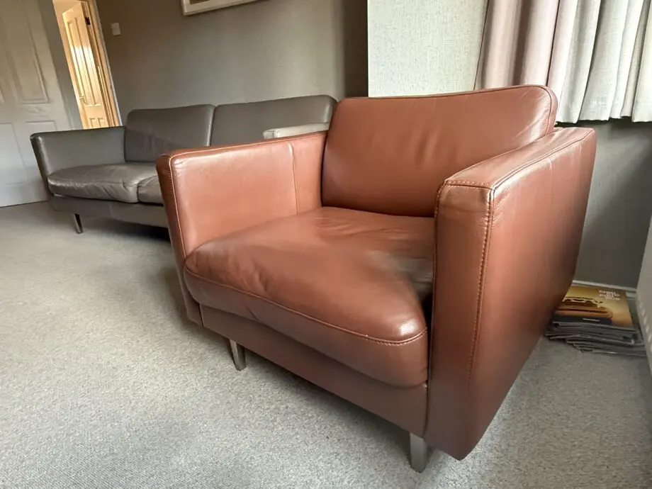 Bo Concept Osaka leather sofa and 2 chairs