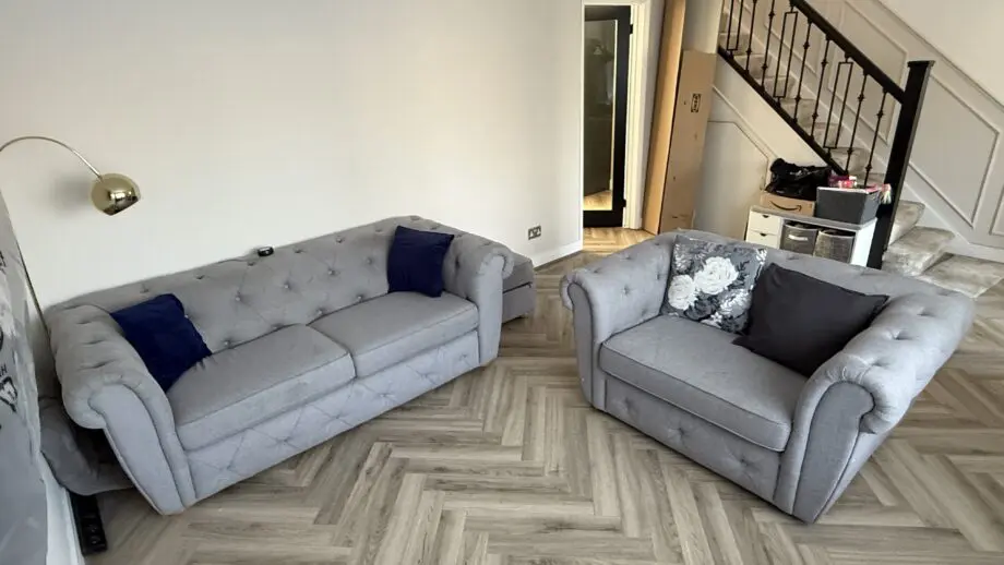 DFS Belair Chesterfield Sofa 3 piece Set in Grey
