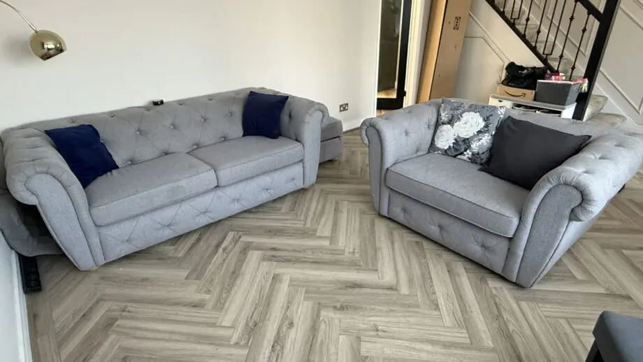 DFS Belair Chesterfield Sofa 3 piece Set in Grey