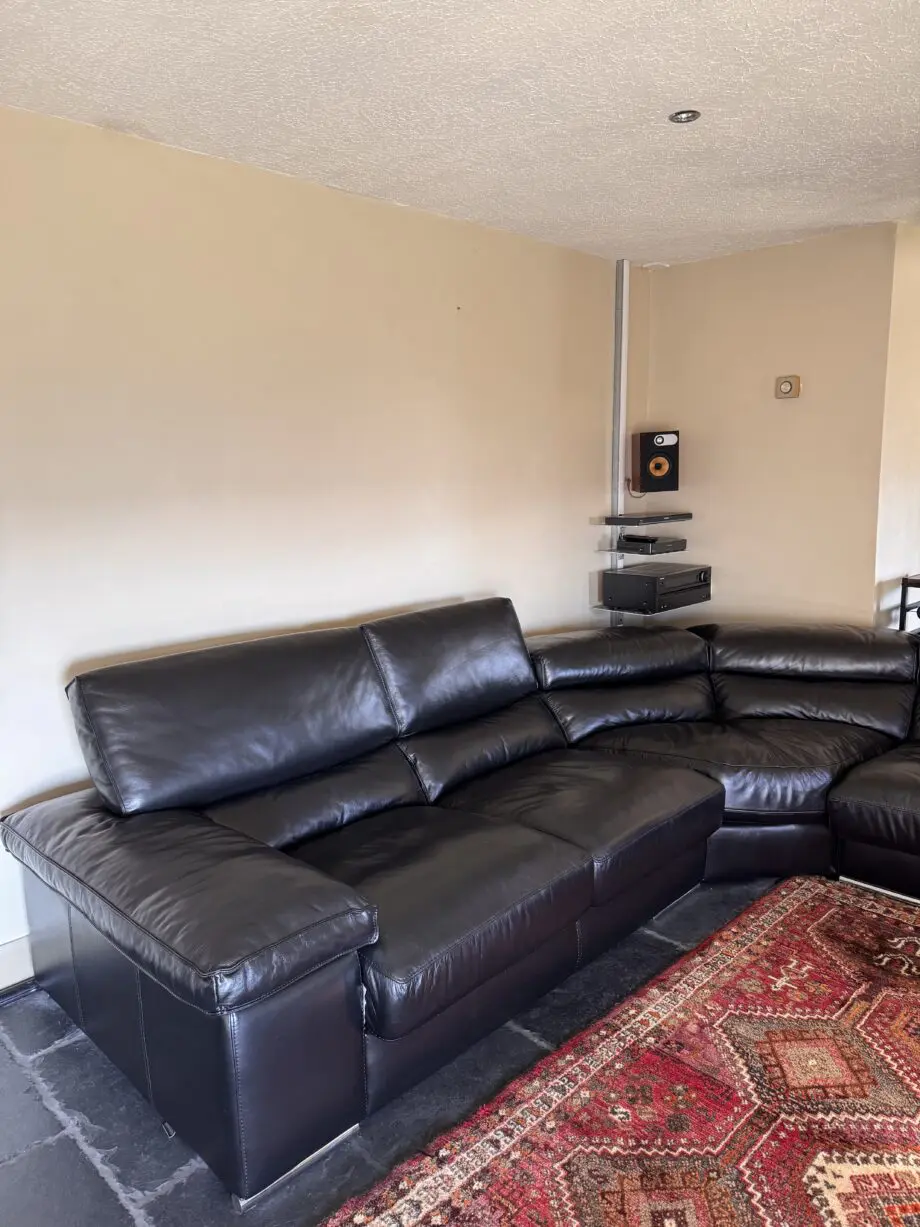 Domicil black leather corner sofa
