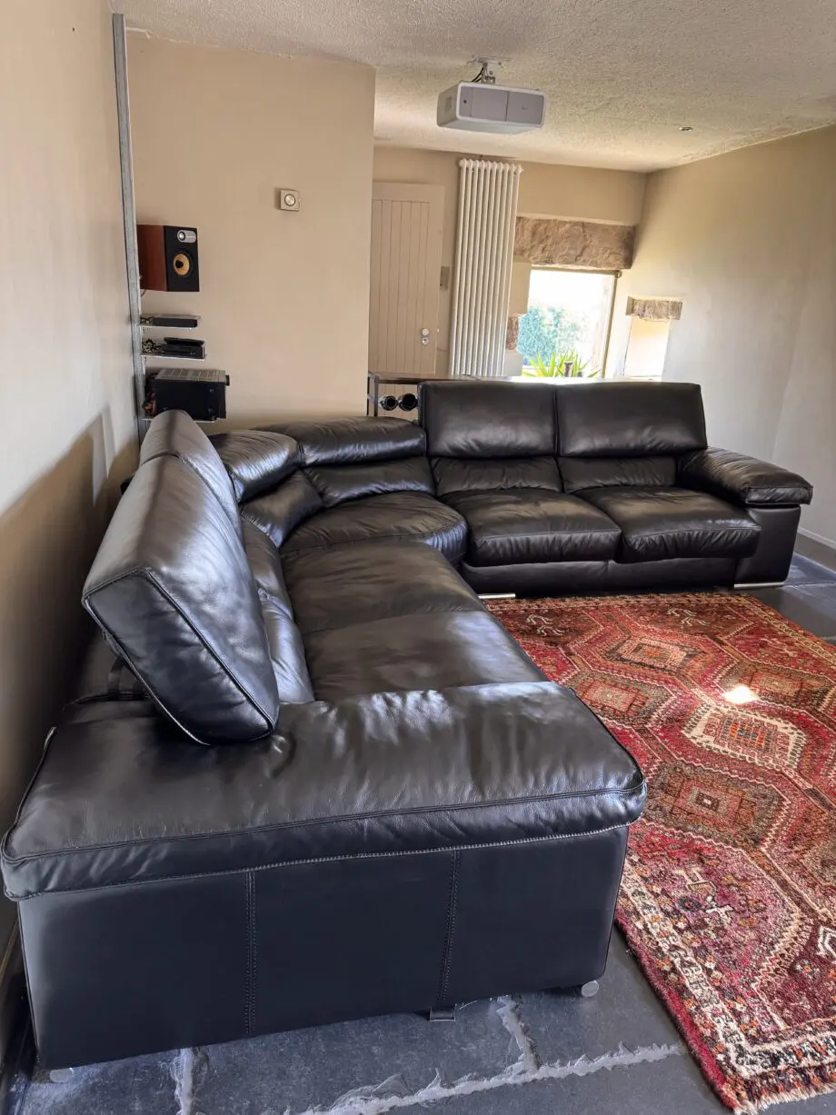 Domicil black leather corner sofa