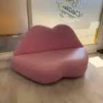 Lip shape pink leather sofa
